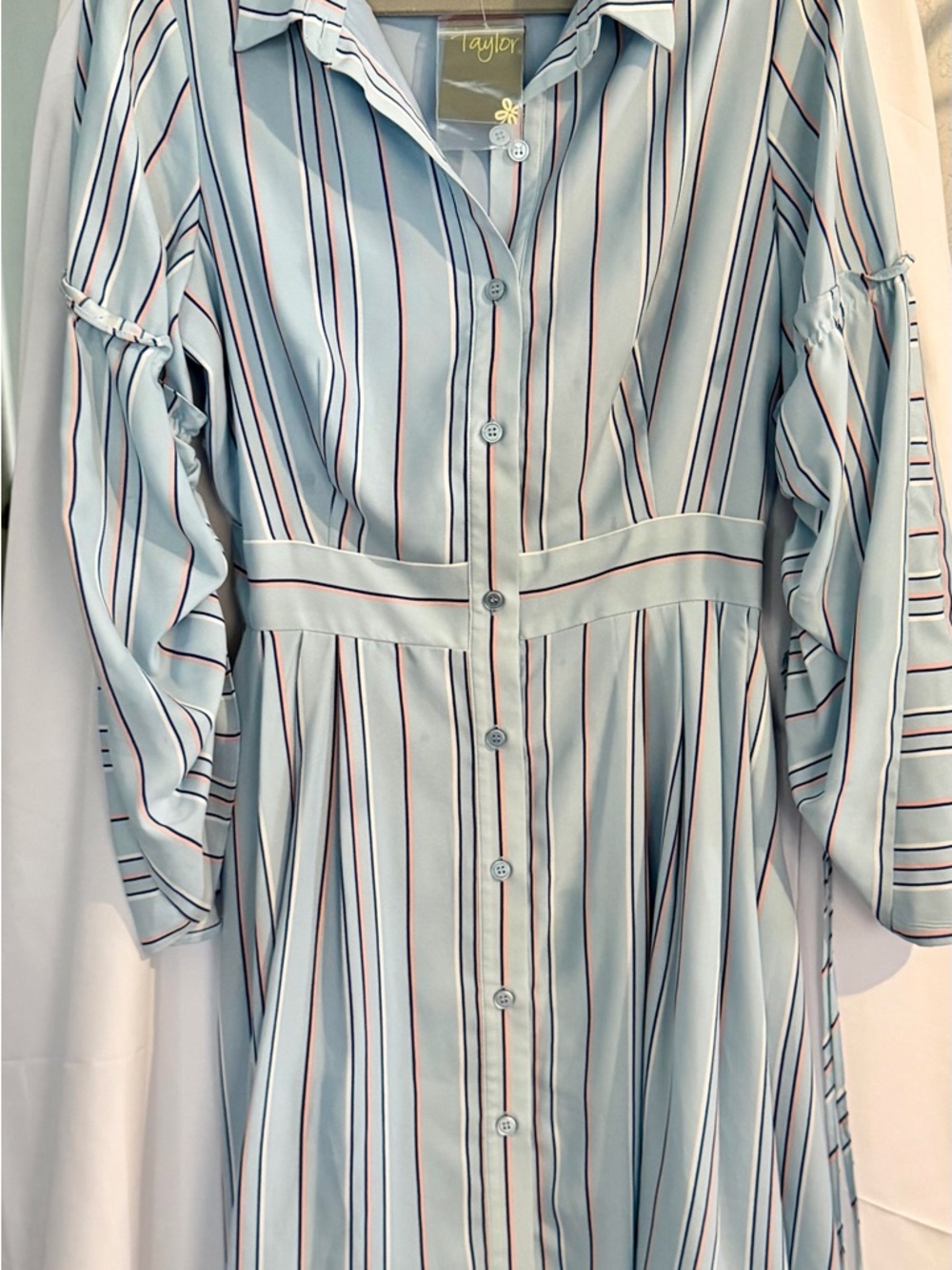 Taylor Light Blue Striped Midi Shirt Dress